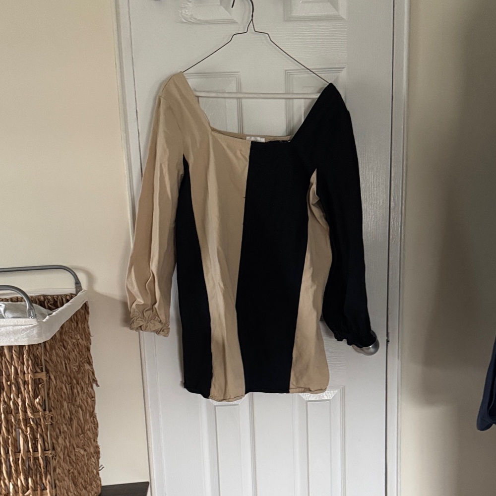 Chic Black and Tan Midi Dress
